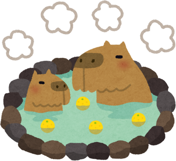 Illustration of Capybara Family Relaxing in a Hot Spring