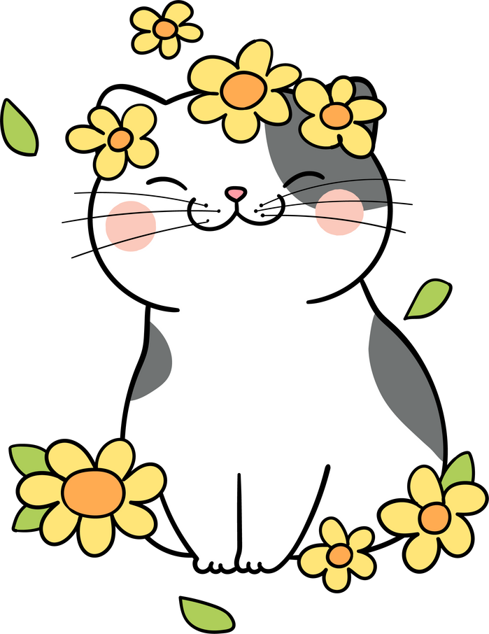 Daisy cat cartoon Spring concept